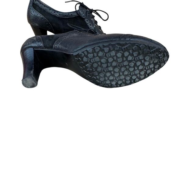 Vintage 7M Black Leather Lace Up Oxford Heels - Picture 7 of 8